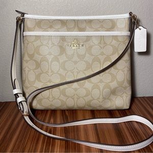 Coach Signature Zip File Crossbody Monogram Logo Ivory White Small Purse